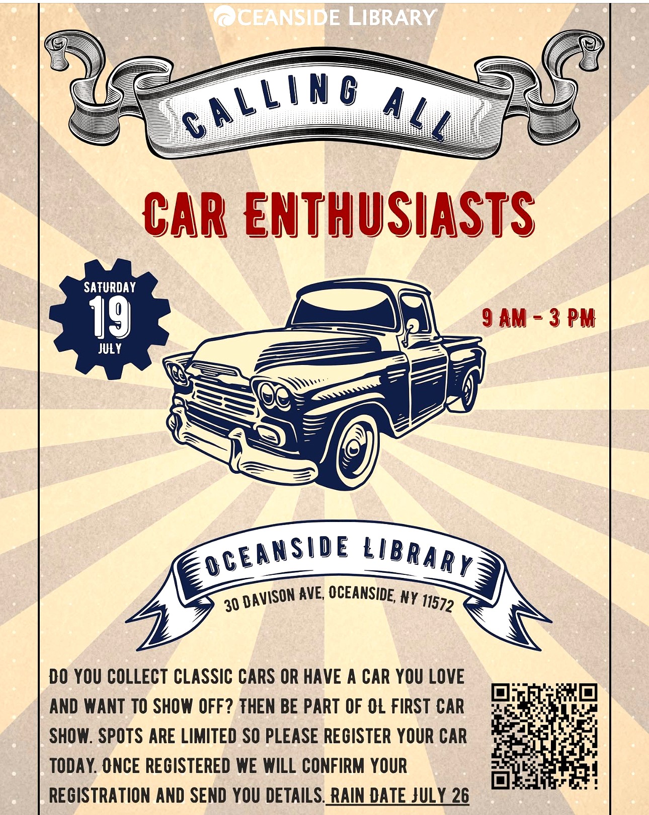 Oceanside Library 1st Annual Car Enthusiasts Car Show, Oceanside, NY