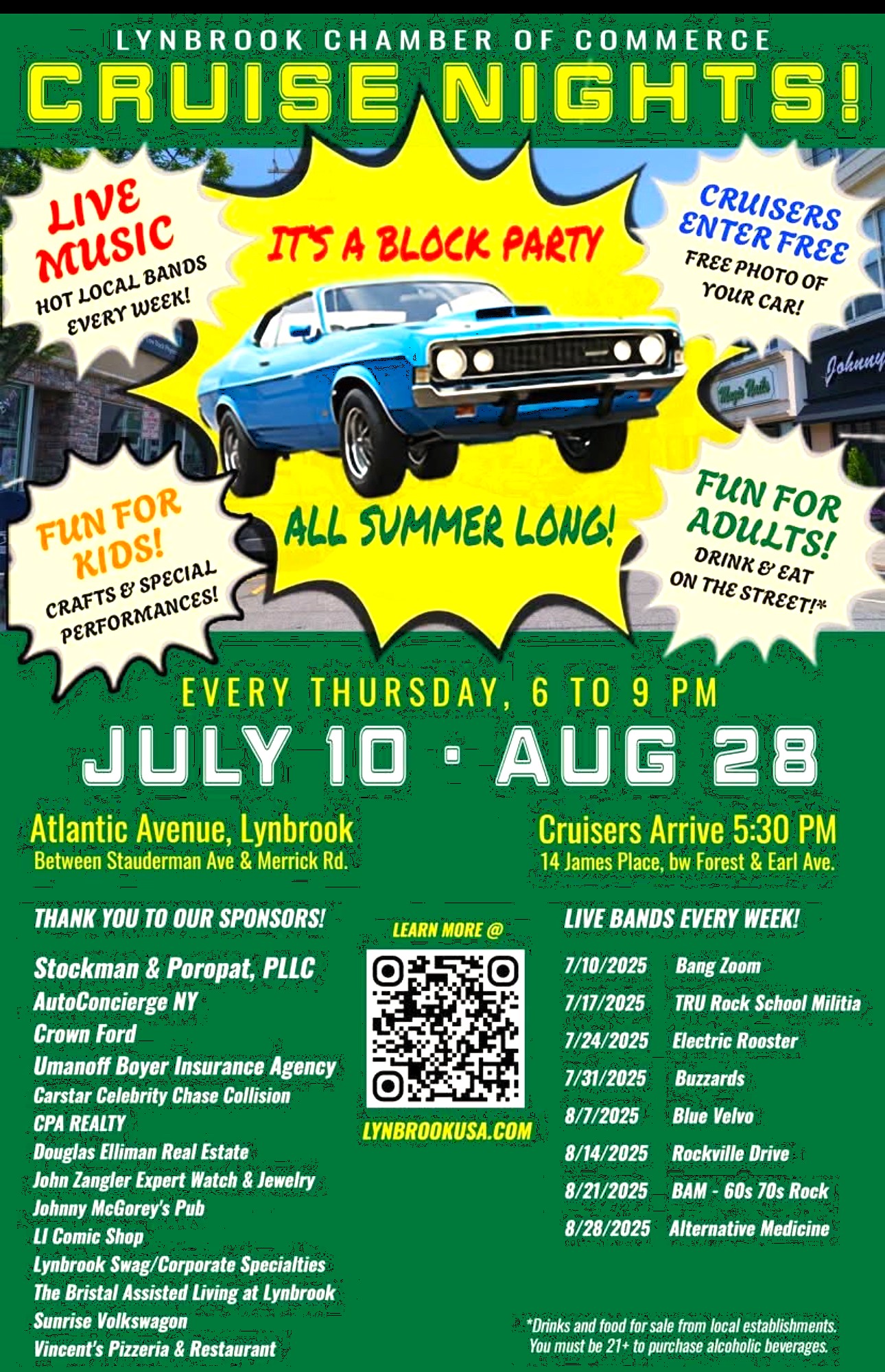 Lynbrook Chamber of Commerce Thursday Night Car Show & Block Party, Lynbrook, NY