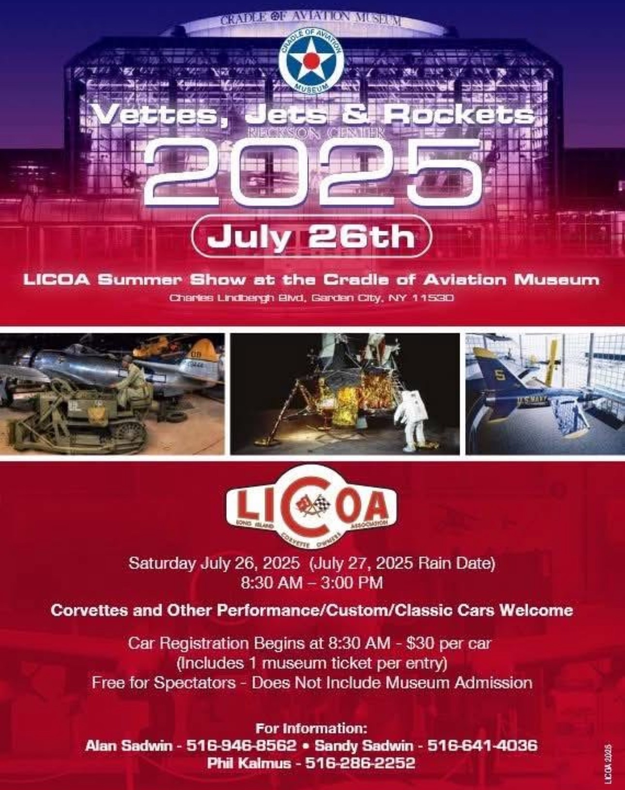LICOA Summer Show The Vettes, Jets & Rockets 2025. Garden City, NY