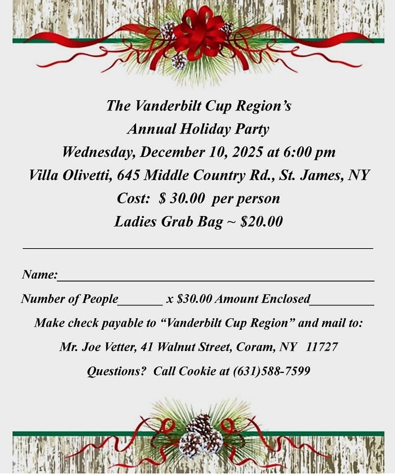 The Vanderbilt Cup Region’s presents The  Annual Holiday Party, St. James, NY