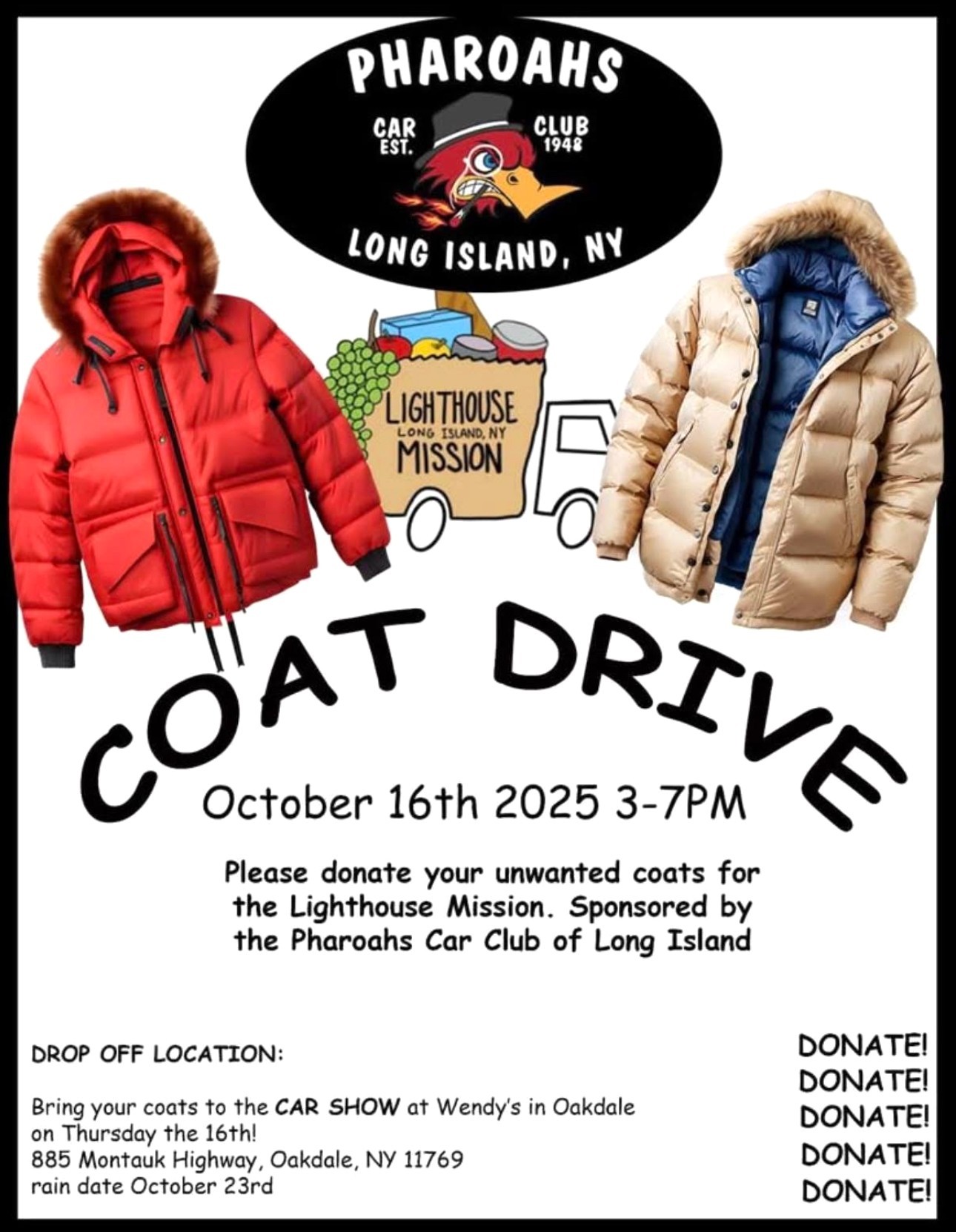 Pharoahs Car Club of LI Coat Drive & Car Show, Oakdale, NY