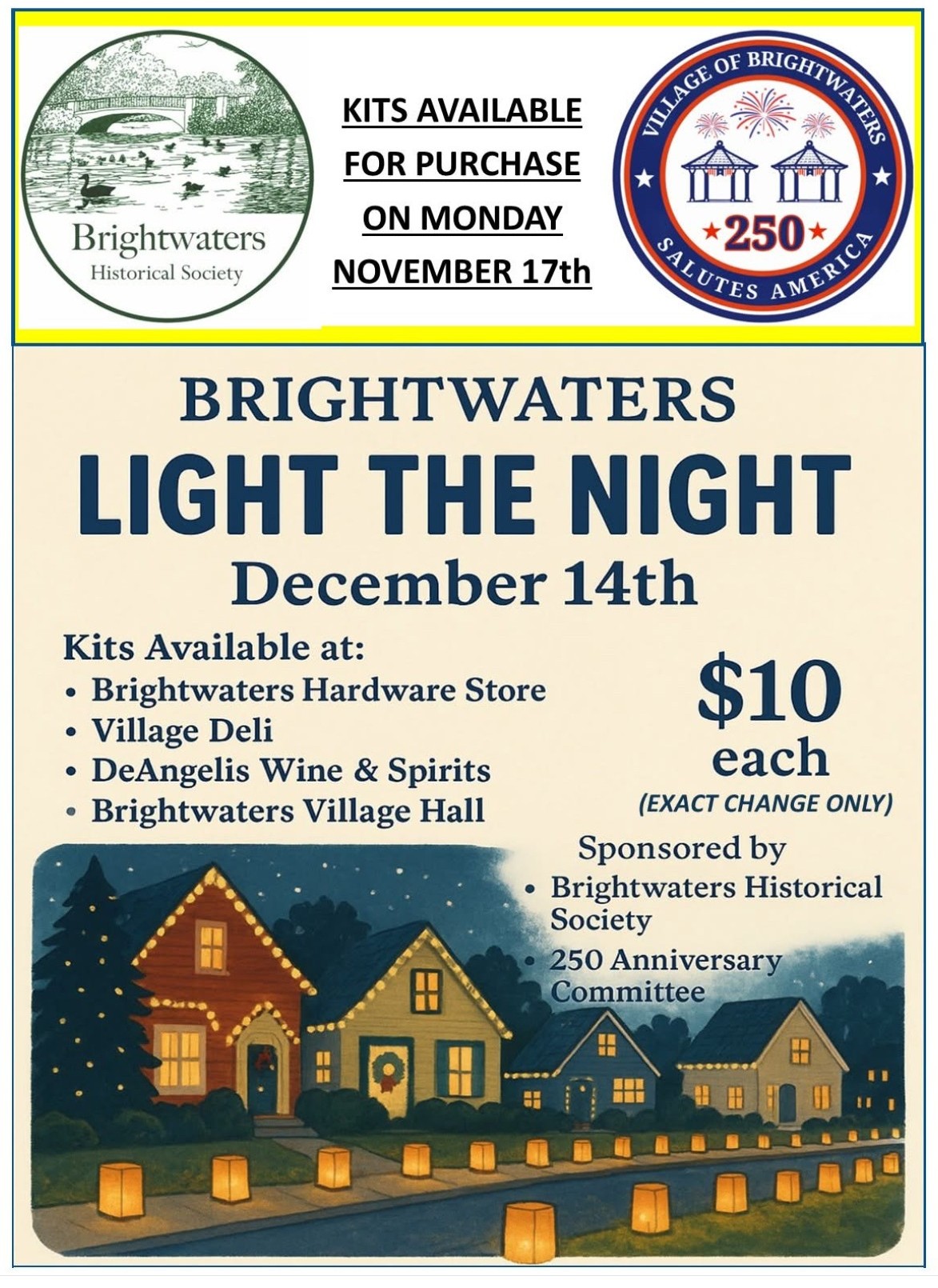 The Brightwaters Historical Society presents Brightwaters Light The Night, Brightwaters, NY