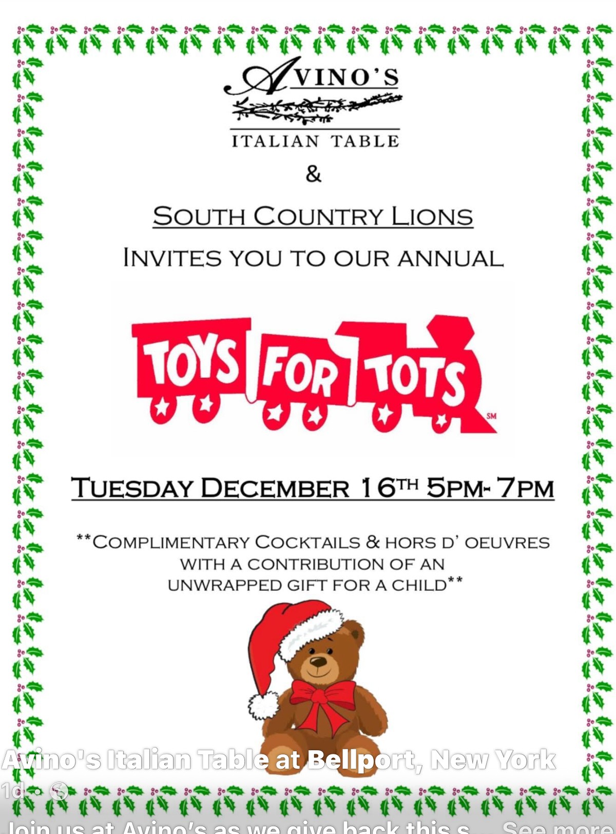 Avino’s & South Country Lions Annual Toys for Tots, Bellport, NY