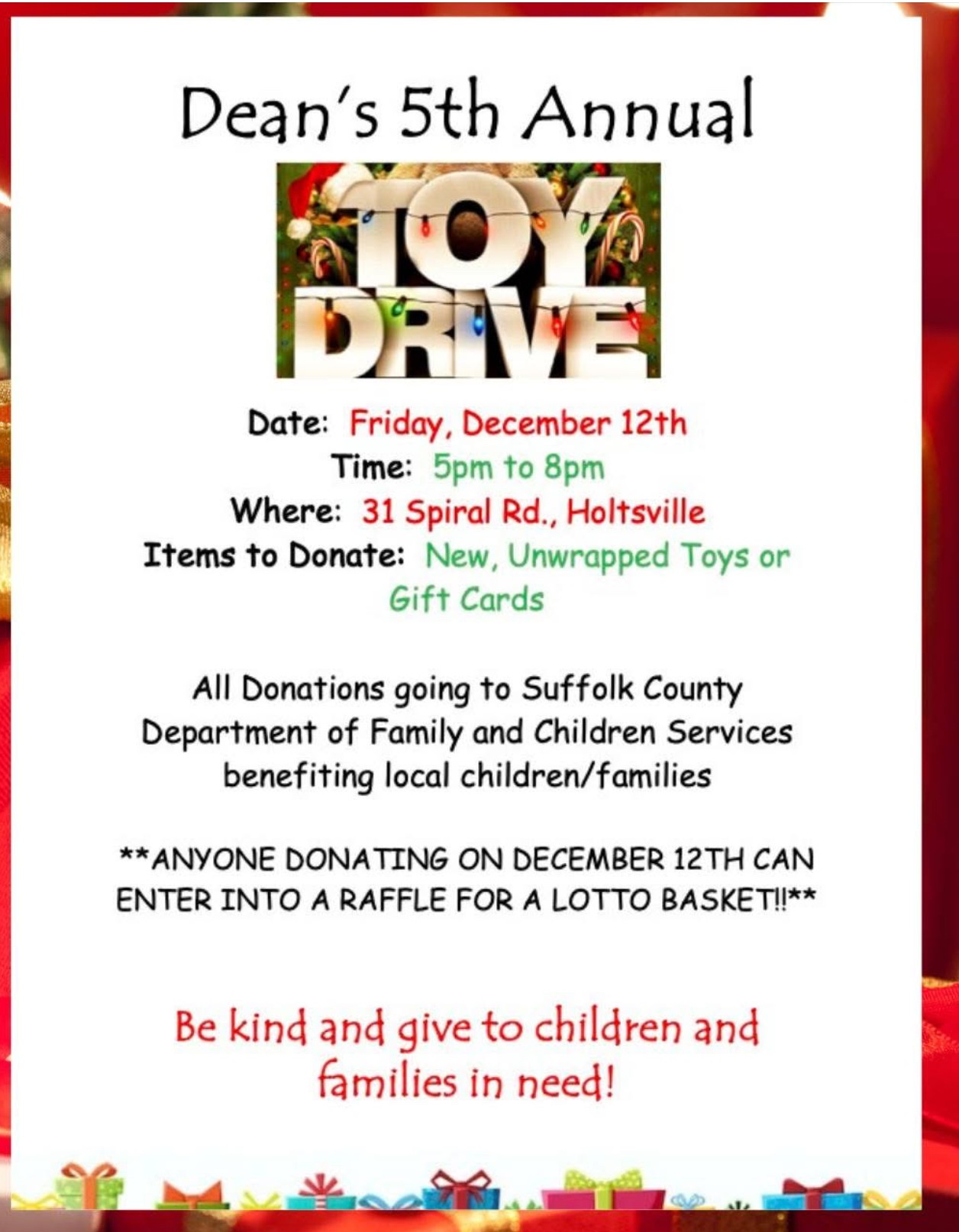 Sachem School District Dean’s 5th Annual Toy Drive, Holtsville, NY