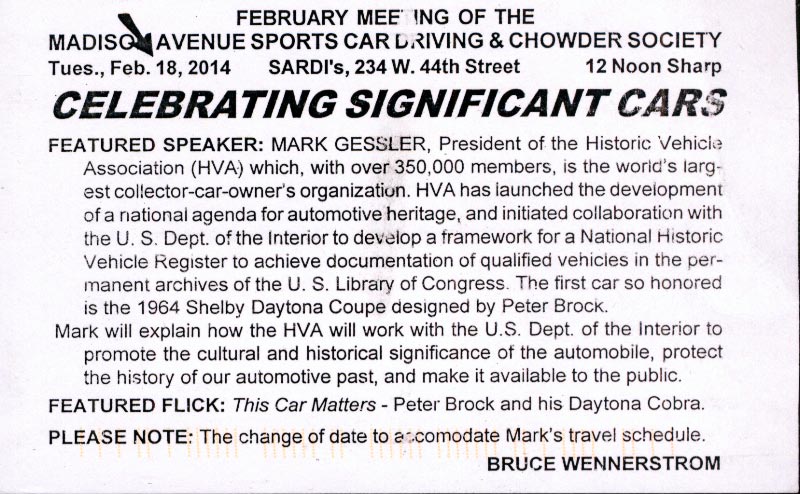 Madison Avenue Sports Car Driving & Chowder Society, NY NY