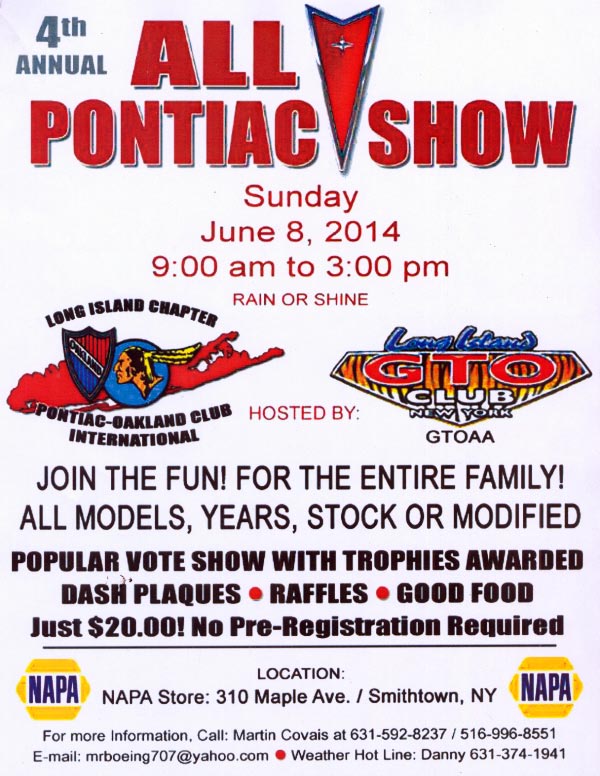 4th Annual All Pontiac Show, Smithtown, NY