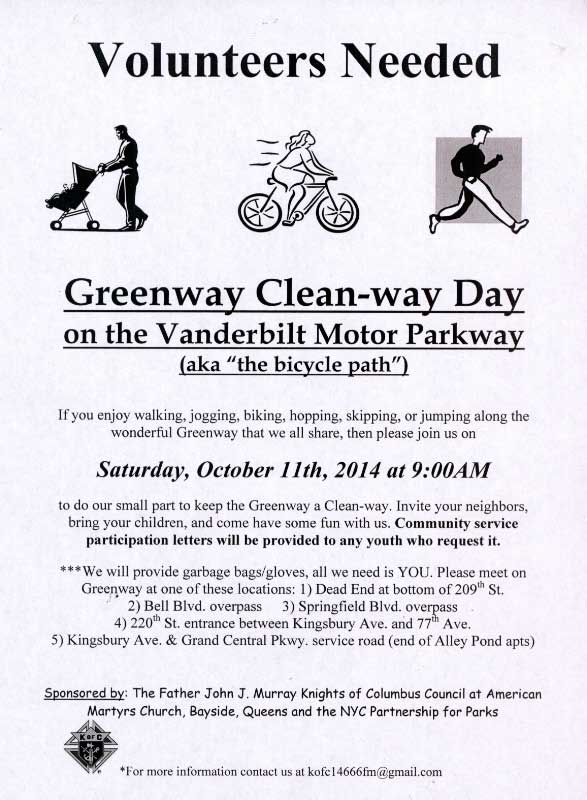 Greenway Clean-Way Day on the Motor Parkway,&nbsp; Bayside,Queens,NY