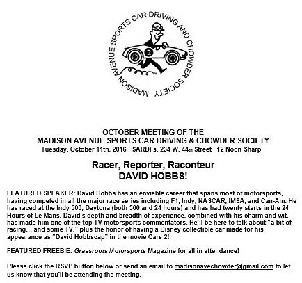 Madison Avenue Sports Car Driving & Chowder Society Meeting, NYC, NY