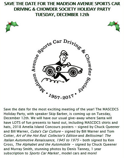 Madison Avenue Sports Car Driving & Chowder Society Holiday Party, NYC, NY