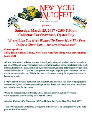 NY Autofest Seminar: “Everything You Wanted to Know About Show Car Judging”, Oyster Bay, NY