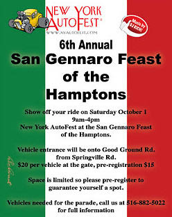 Autofest 6th Annual San Gennaro Feast of the Hamptons, Hampton Bays, NY- Cancelled due to Weather