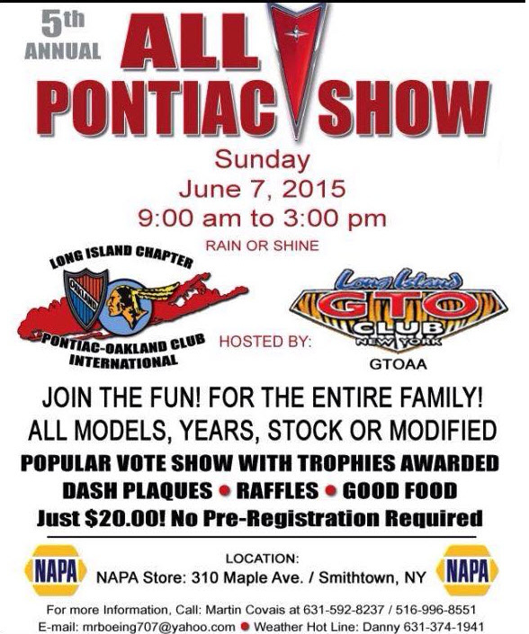 5th Annual All Pontiac & GTO Car Show,Smithtown, NY
