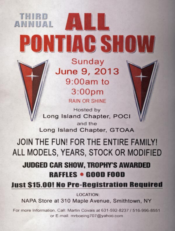 Third Annual All Pontiac Show, Smithtown, NY