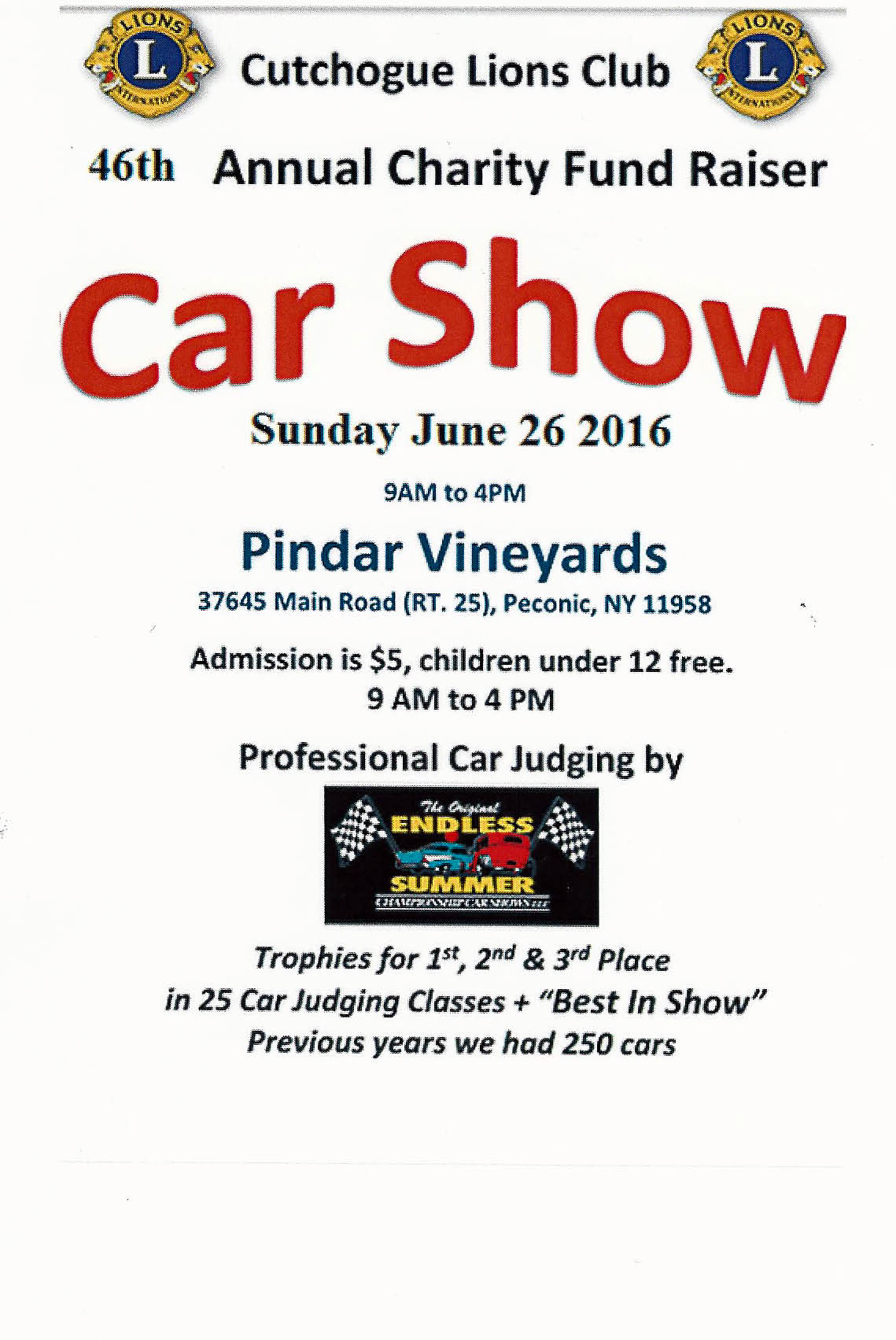 46th Annual Cutchogue Lions Club Charity Fund Raiser Car Show, Peconic, NY