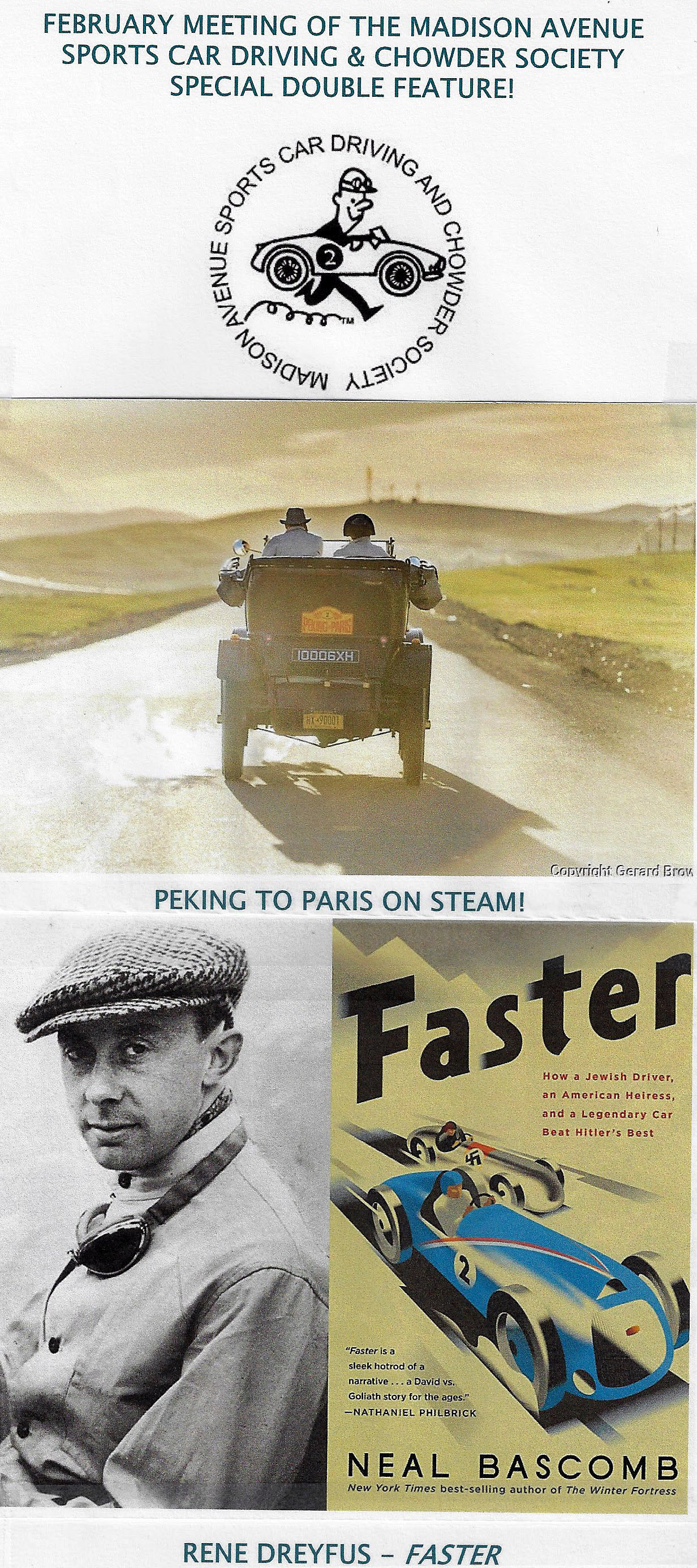 MASCDCS  February 2020 Meeting- Double Feature: Peking to Paris & Rene Dreyfus-Faster, NYC, NY