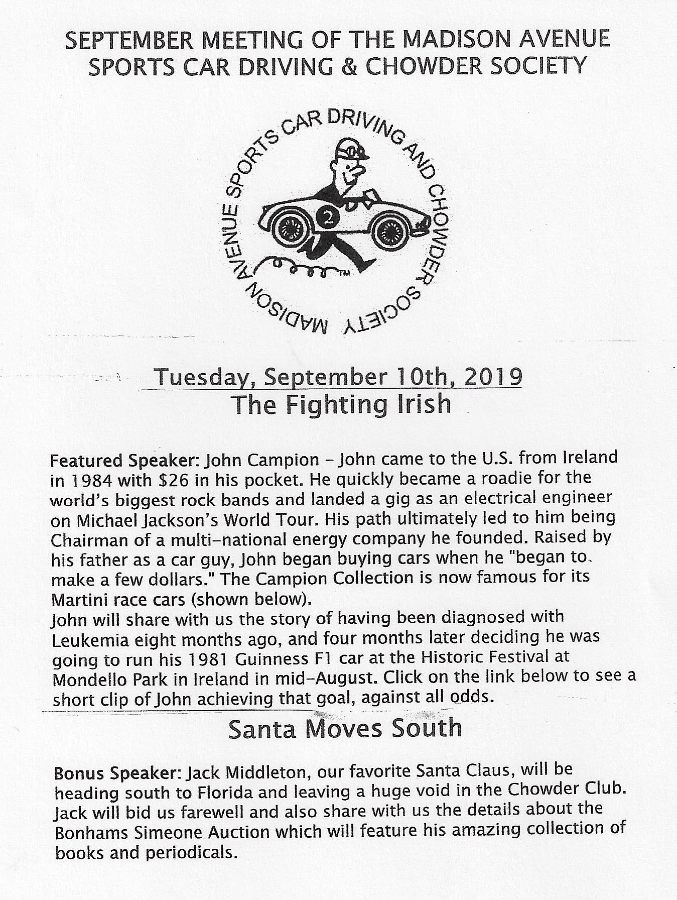 Madison Avenue Sports Car Driving & Chowder Society Meeting, NYC, NY