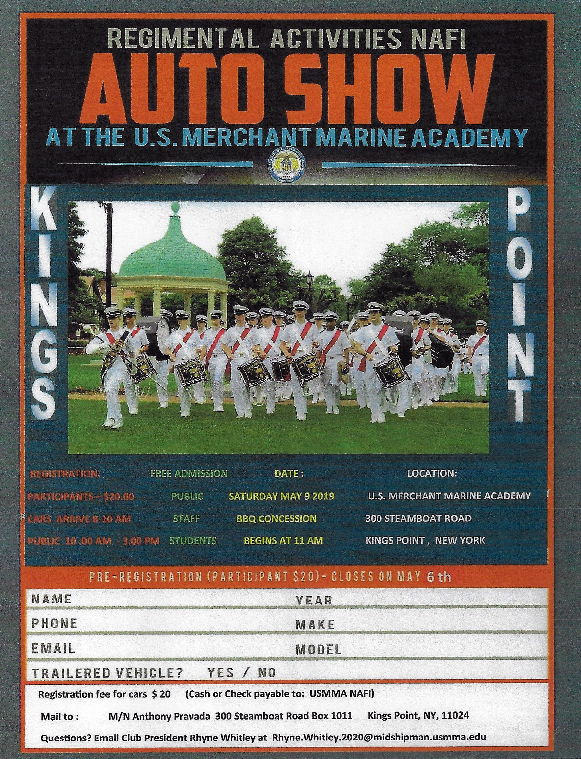 USMMA Regimental Activities NAFI Auto Show, Kings Point, NY-Postponed