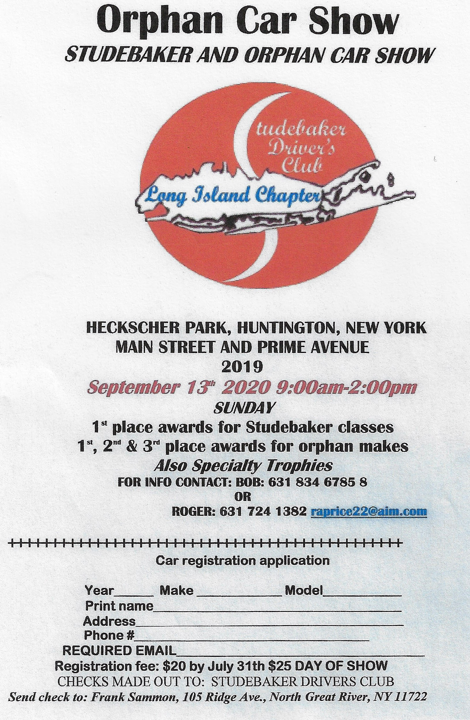 Studebaker Driver’s Club LI Chapter Studebaker & Orphan Car Show, Huntington, NY- Postponed