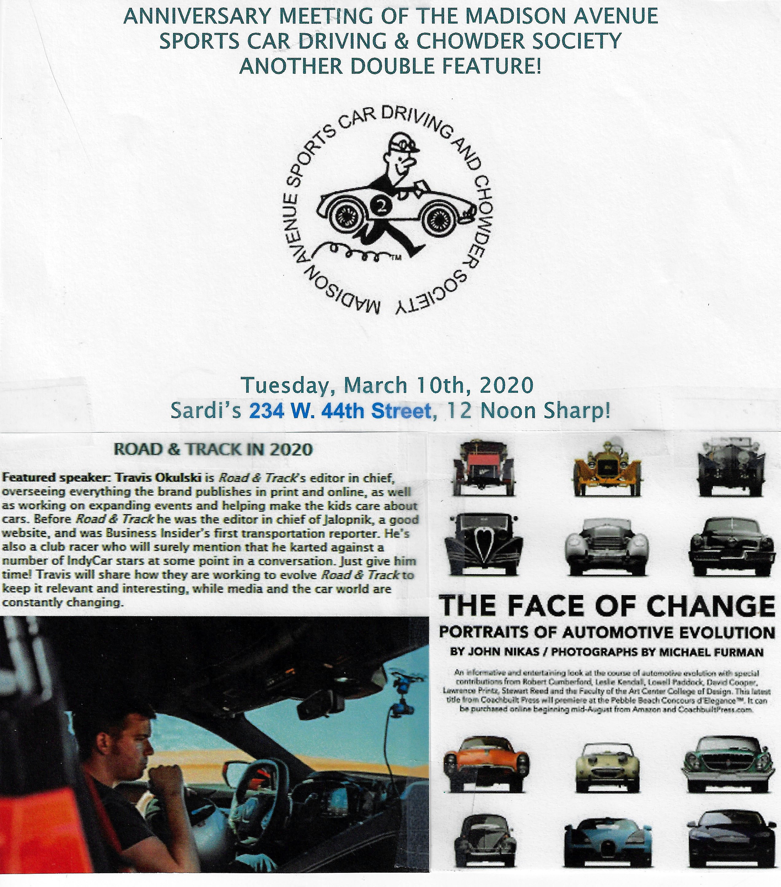 Anniversary Meeting of The Madison Avenue Sports Car Driving & Chowder Society, NYC, NY