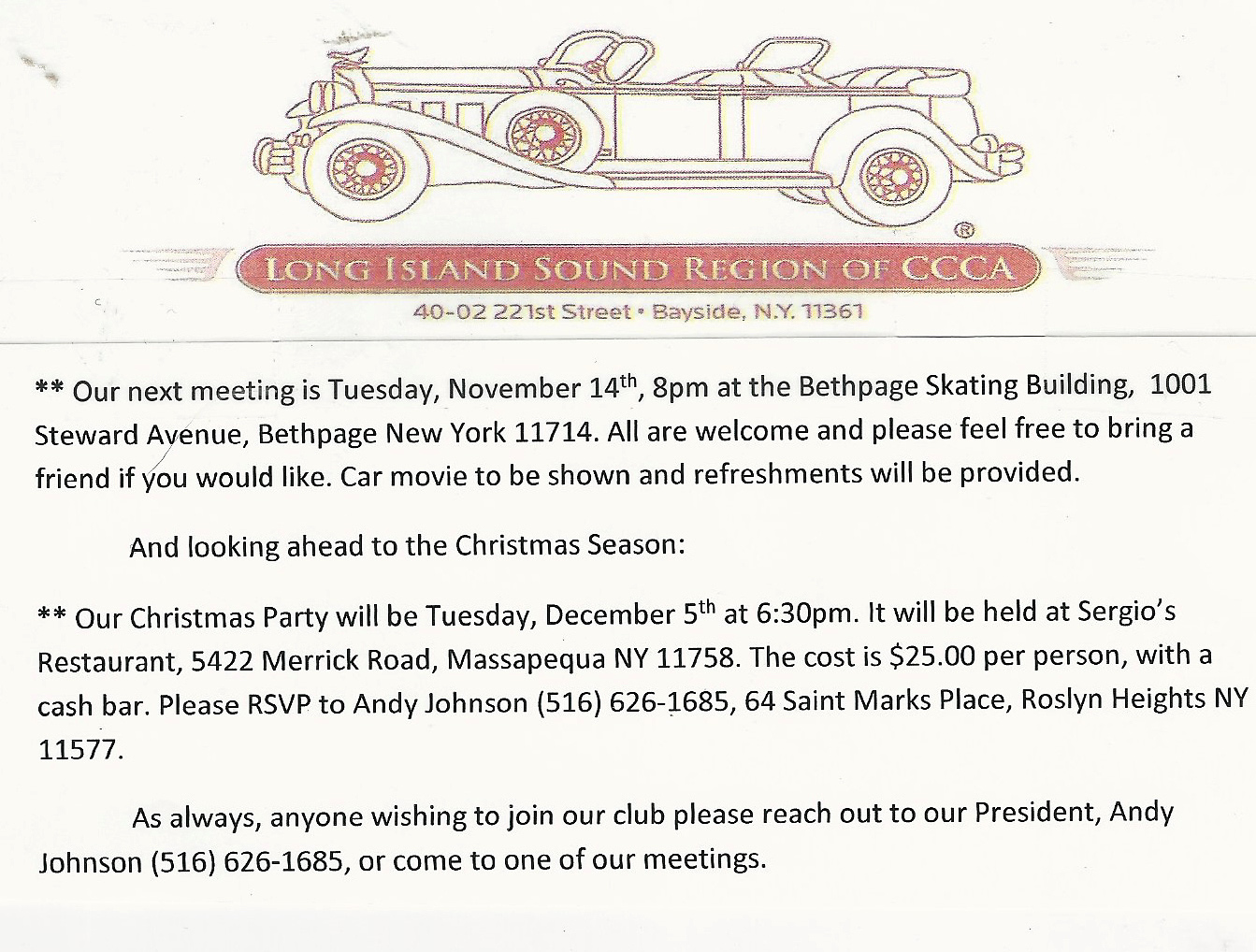 LI Sound Region of CCCA Meeting, Bethpage, NY