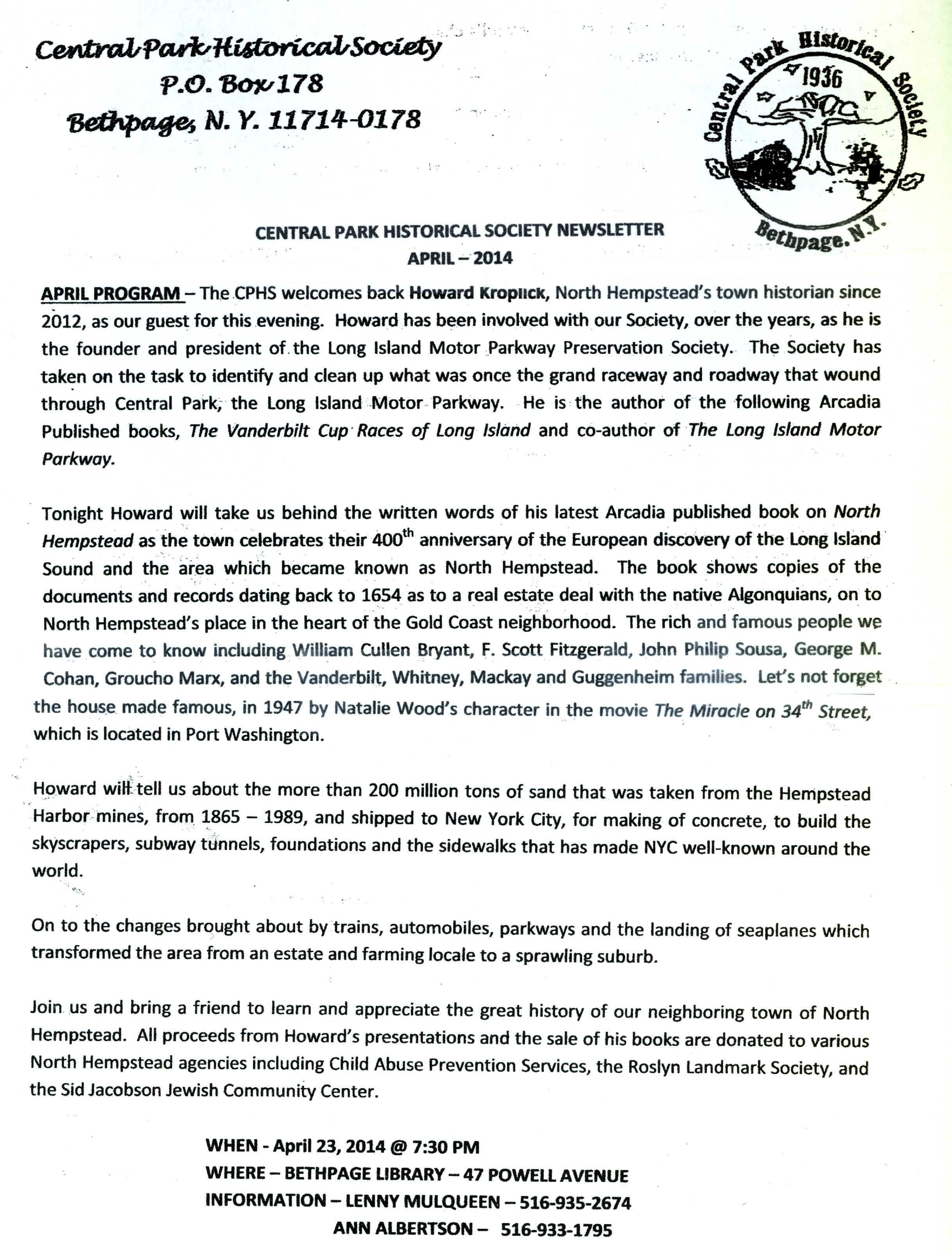 Presentation and Book Signing “North Hempstead”,Bethpage Public Library, Bethpage