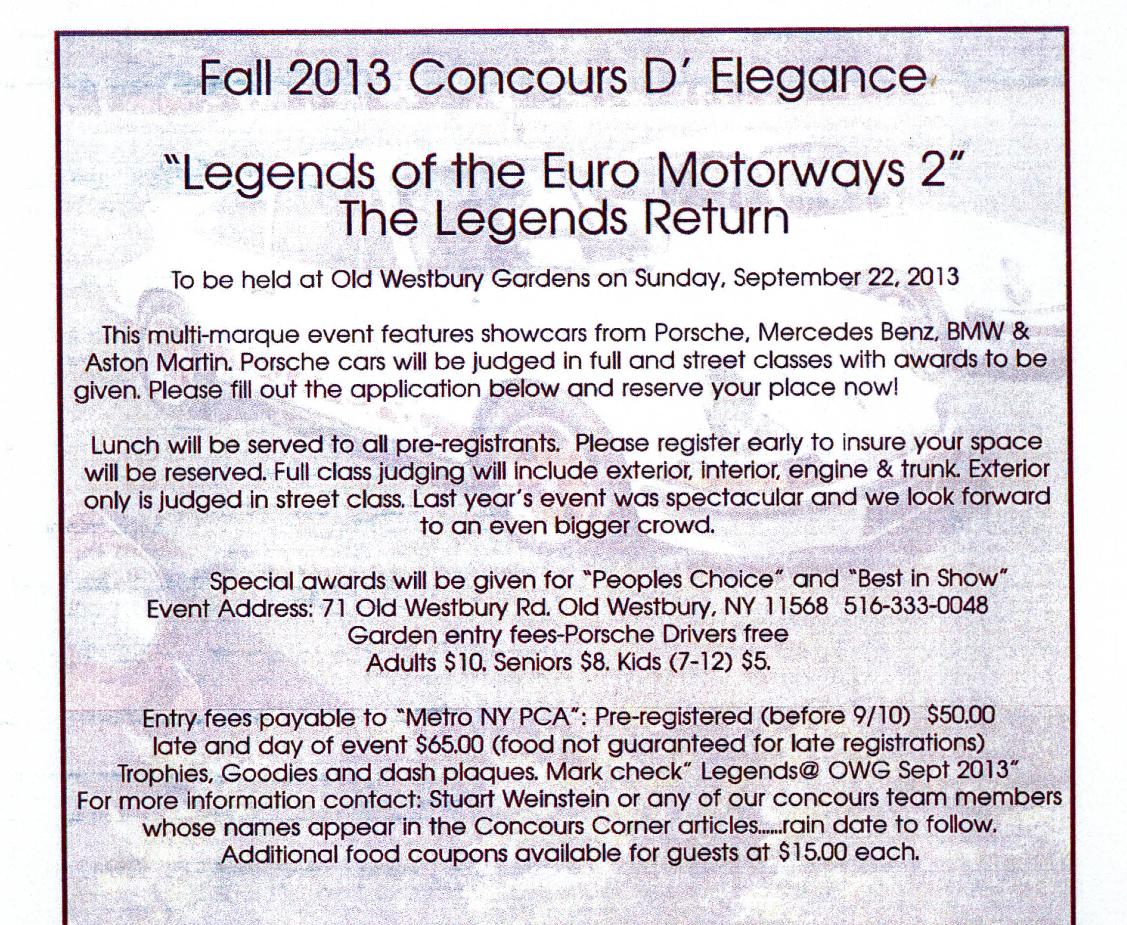 ‘Legends of the Euro Motorways’ Concours, Old Westbury, NY