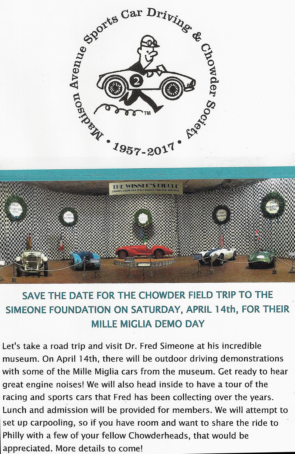 Madison Avenue Sports Car Driving and Chowder Society Field Trip to Simeone Museum