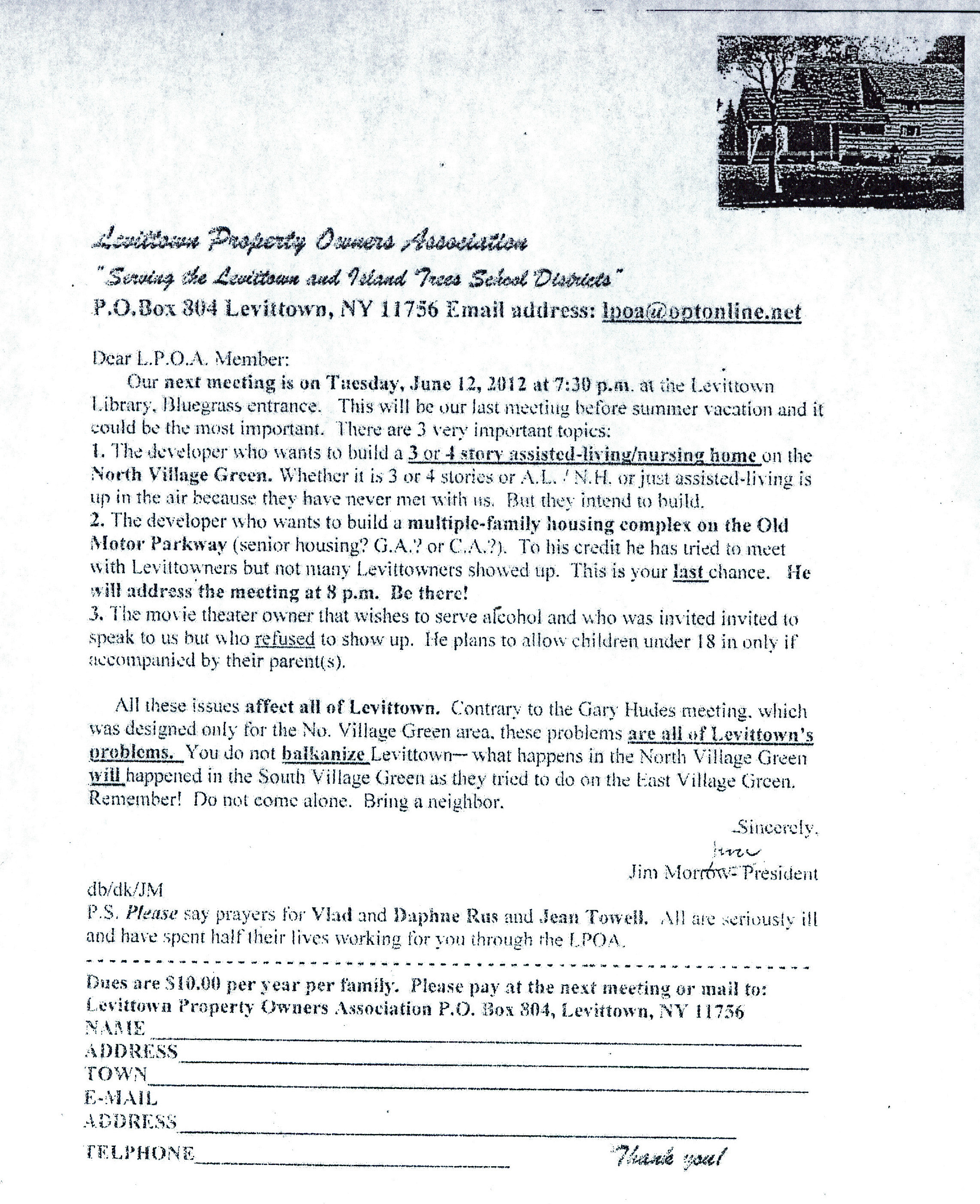 Levittown Property Owners Association Meeting on Multiple-Family Housing on the Motor Parkway