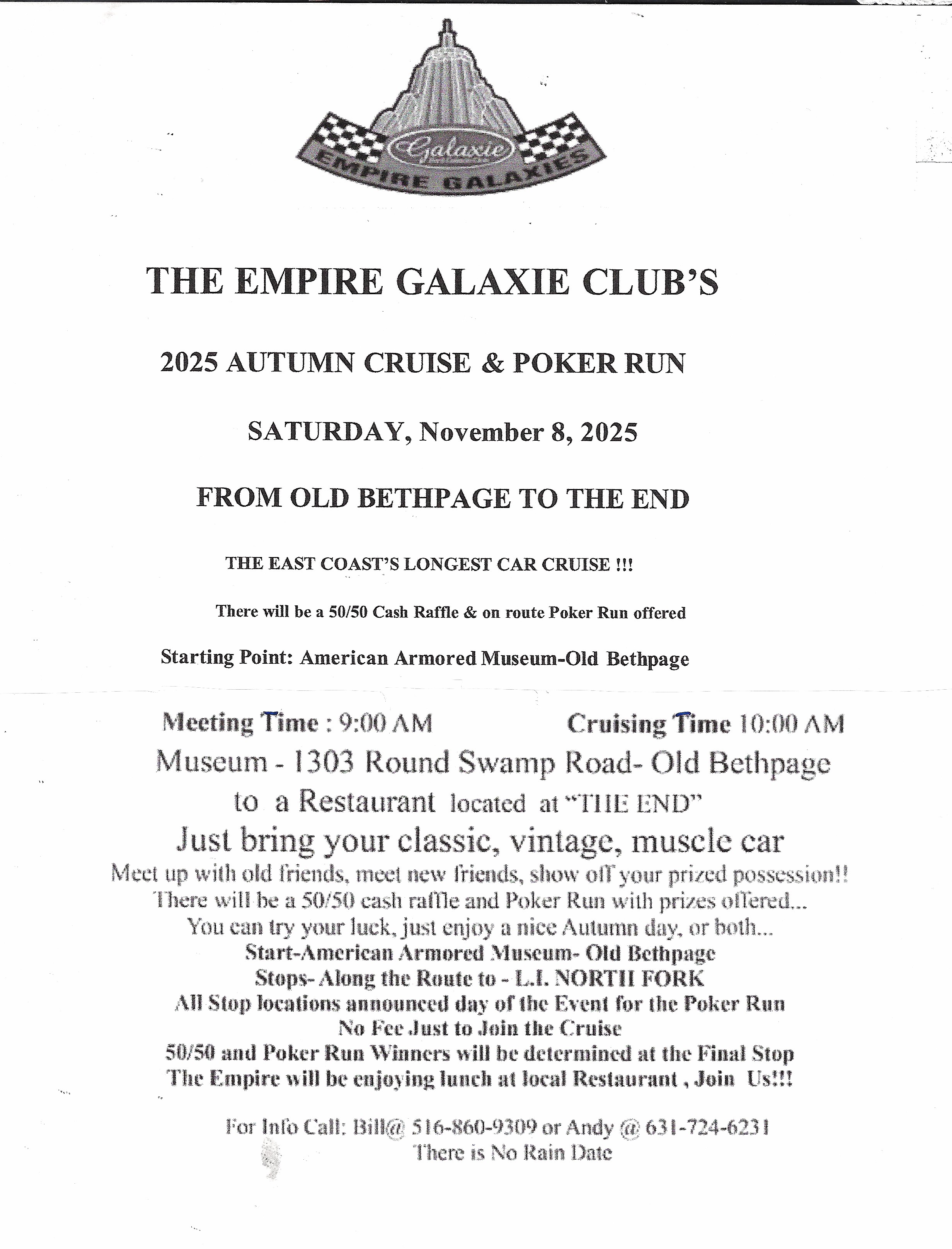 The Empire Galaxie Club’s 2025 Autumn Cruise & poker Run, Old Bethpage, NY