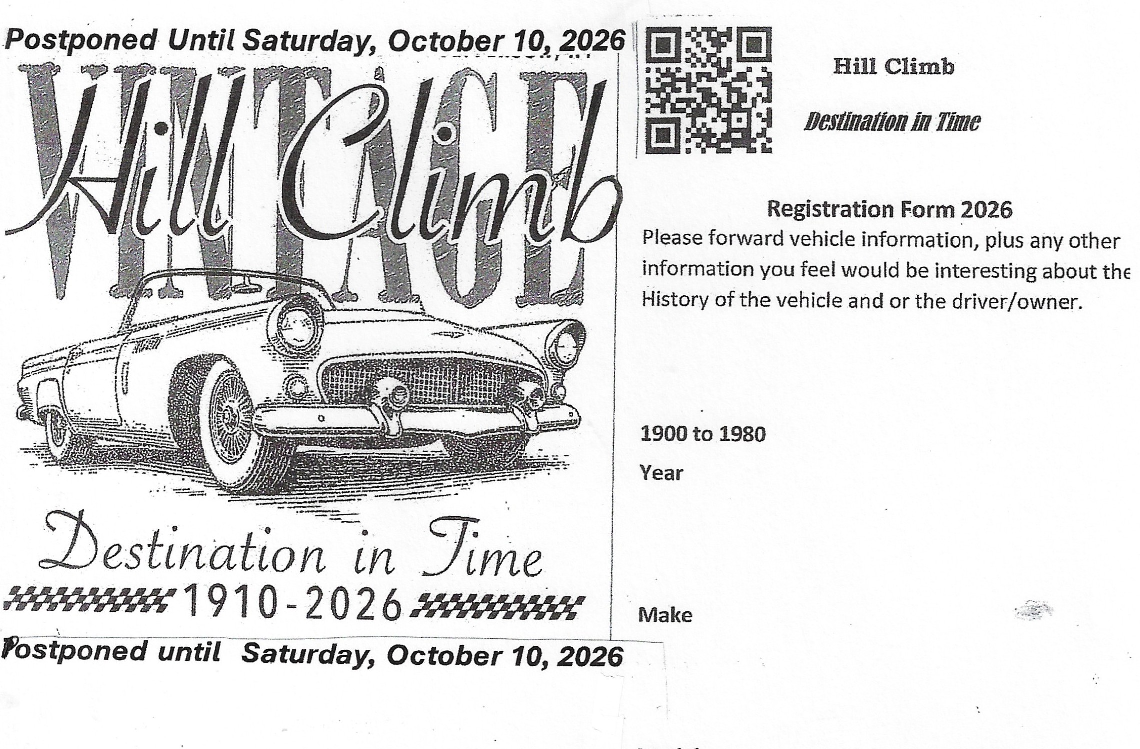 The 2026 Port Jefferson Vintage Hill Climb, Port Jefferson, NY- Postponed Until Saturday, October 10, 2026