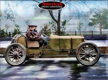 A Colorized  Photo of the #23 American that Raced in the 1910 Vanderbilt Cup Race