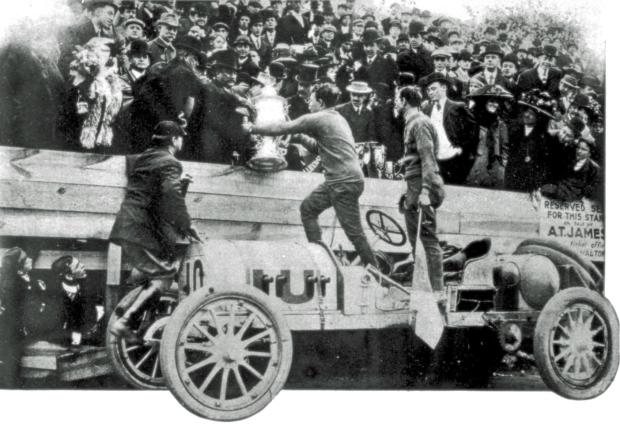 Mystery Foto #43 Solved: George Robertson winning the 1908 Founders Week Cup Race in Irving Morse’s Locomobile
