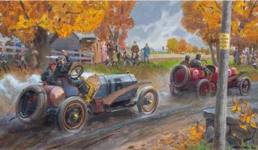 A 1908 Vanderbilt Cup Race painting by Peter Helck sold at the RM Sotheby’s October auction in Hershey, Pennsylvania