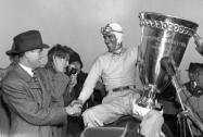Tazio Nuvolari in Victory Lane After Winning the 1936 Vanderbilt Cup Race