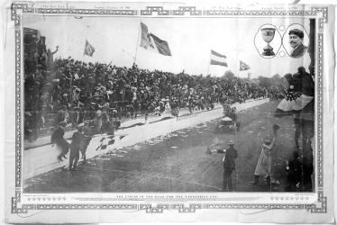 The Largest Newspaper Photo Ever Published in 1906- The Checkered Flag Finish of Louis Wagner