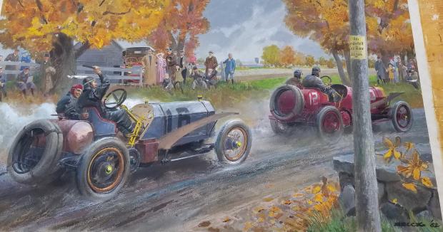Mystery Painting #4 Solved: A 1962 Peter Helck Painting of the 1908 Vanderbilt Cup Race