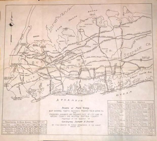 1927 Map Showing the Long Island Motor Parkway and Proposed Highways & Parkways East of Queens