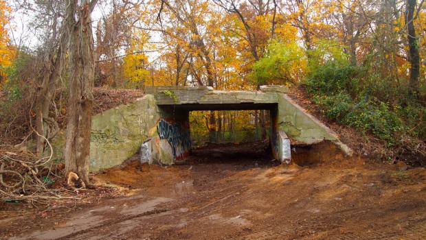 Heavy Equipment Crew Visits the Old Bethpage Motor Parkway Bridge