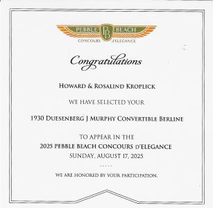 It’s Official: The 1930 Duesenberg J Murphy Convertible Sedan Berline #2448 J-399 accepted to the 2025 Pebble Beach Concours d’Elegance