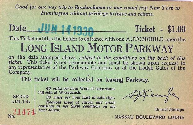 Vanderbilia: The Long Island Motor Parkway Toll Ticket