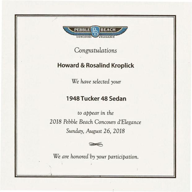 Tucker 1044 Selected to Appear in the 2018 Pebble Beach Concours d’Elegance