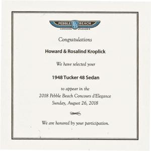 Tucker 1044 Selected to Appear in the 2018 Pebble Beach Concours d’Elegance