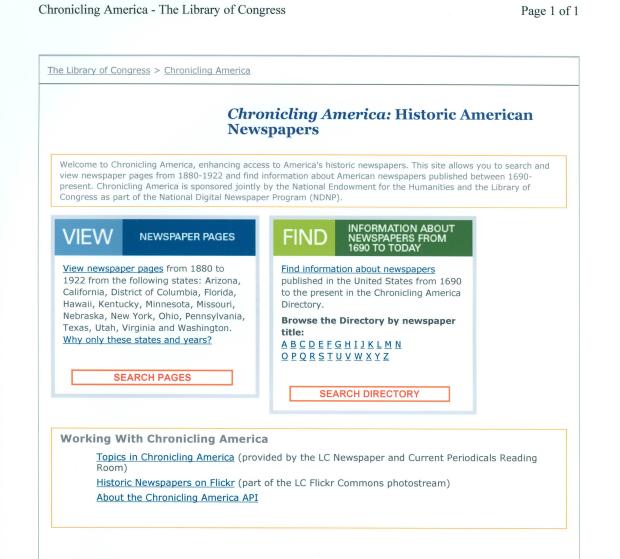 Favorite Website: Chronicling America-Access to Historic Newspaper Articles