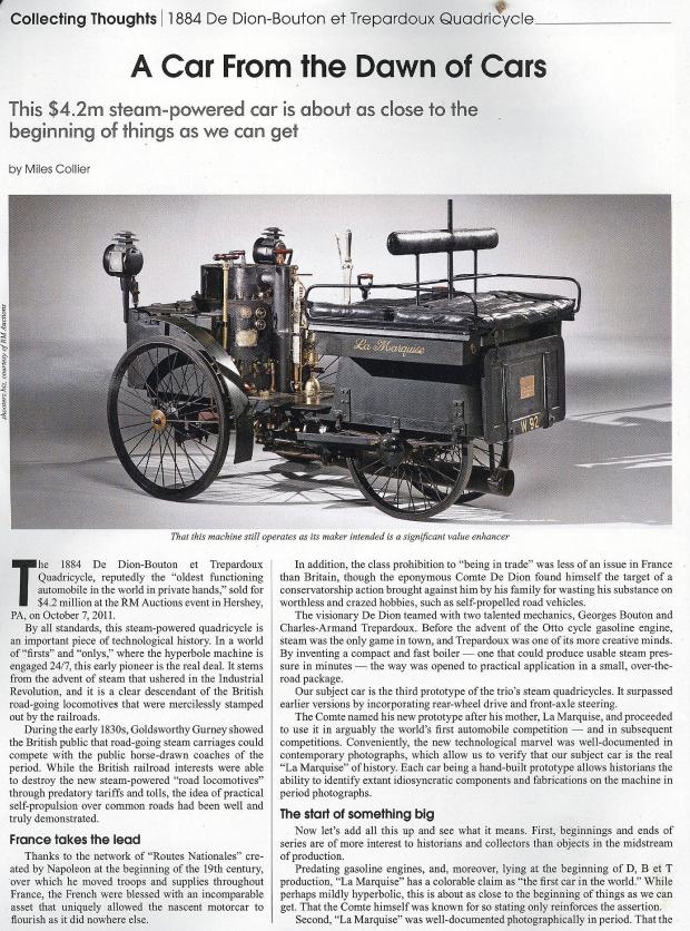Hemmings Classic Car Article “A Car from the Dawn  of Cars”