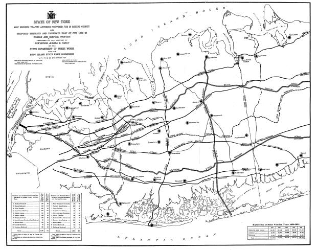 1925 Long Island Map of Queens Traffic Arteries & Proposed Highways and Parkways in Nassau & Suffolk