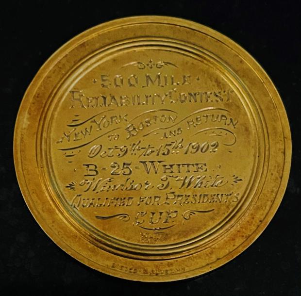 Mystery Foto #33 Solved: Windsor White’s gold medal from the 1902 500-mile Reliability Contest from NYC to Boston and return  for the White Steamer