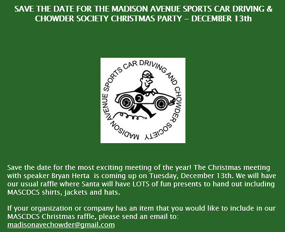 Madison Avenue Sports Car Driving & Chowder Society Christmas Party, NYC, NY