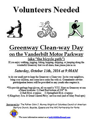 Greenway Clean-way Day on the Vanderbilt Motor Parkway, Queens, NY