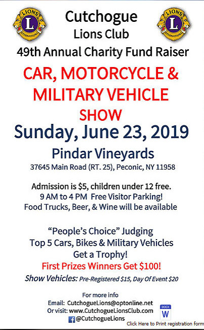 Cutchogue Lions Club 49th Annual Charity Car, Motorcycle & Military Vehicle Show, Peconic, NY